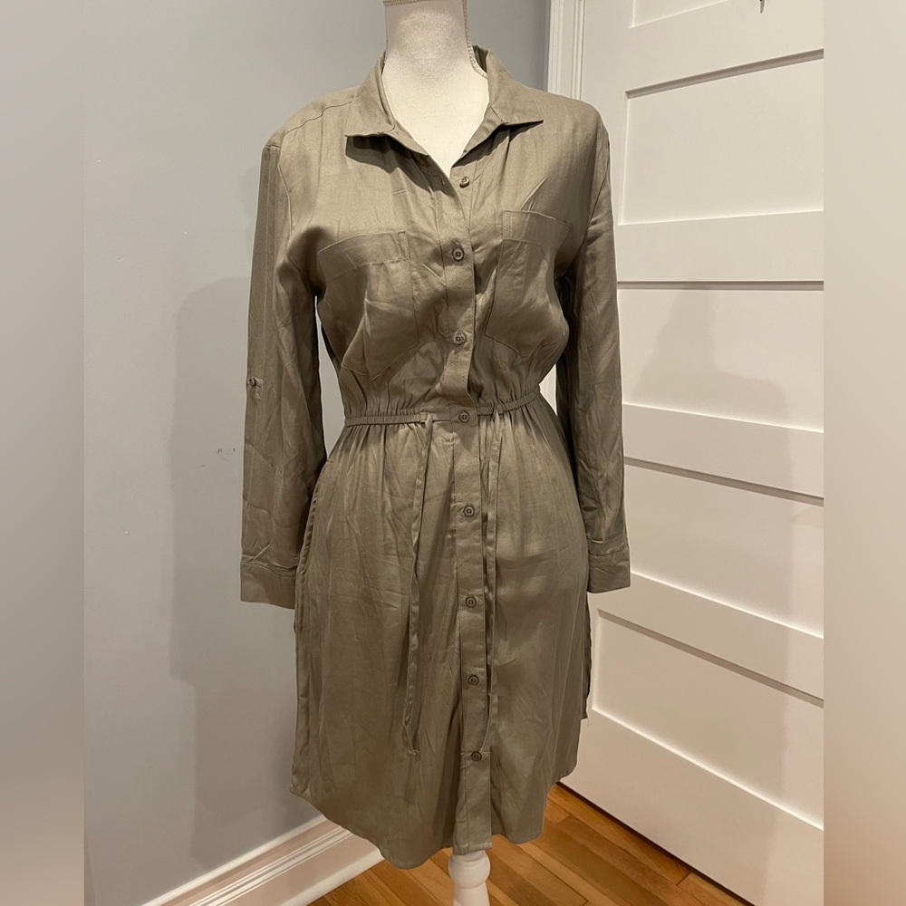 Japna Olive green long sleeved shirt dress Size S